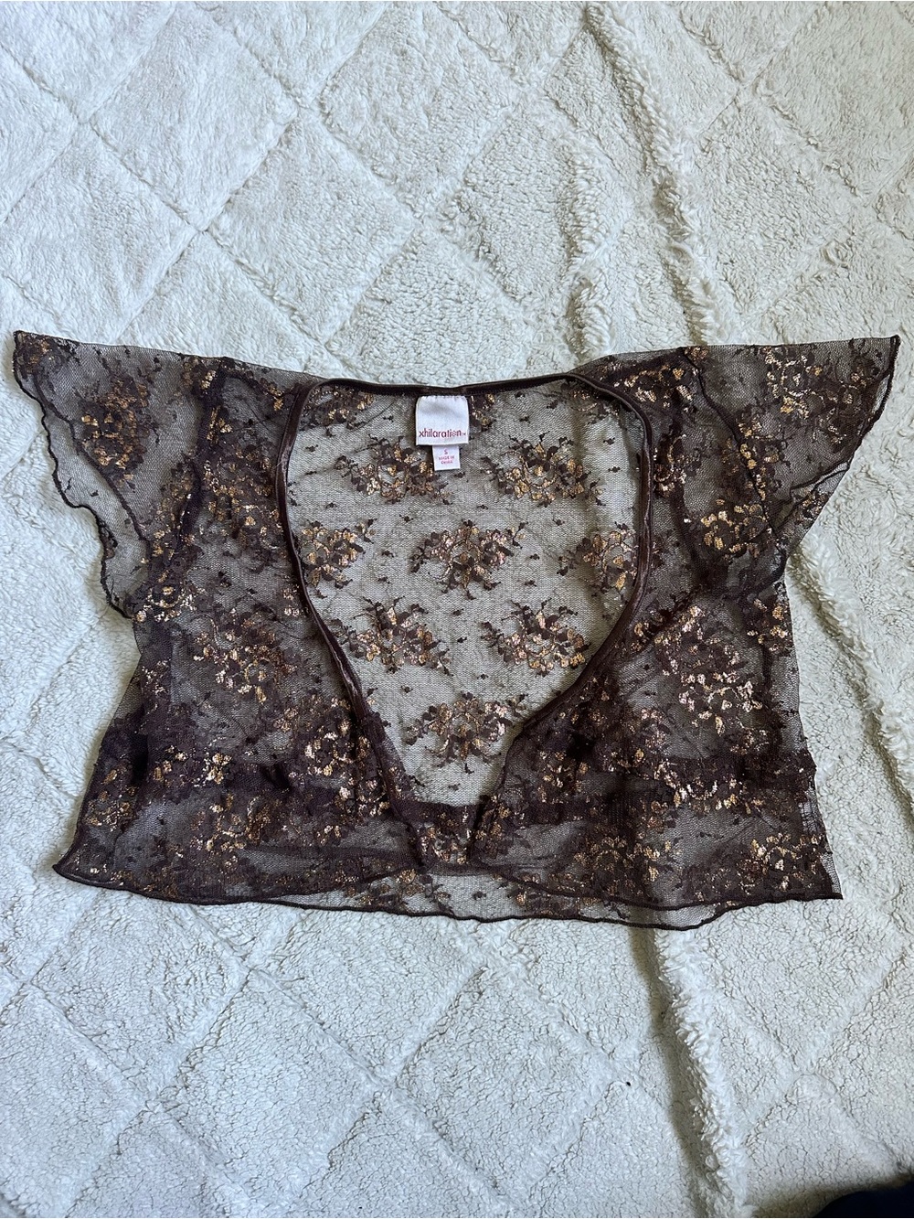 Xhilaration | Brown and Gold Y2K Sheer Mesh Floral Cardigan | Size Small